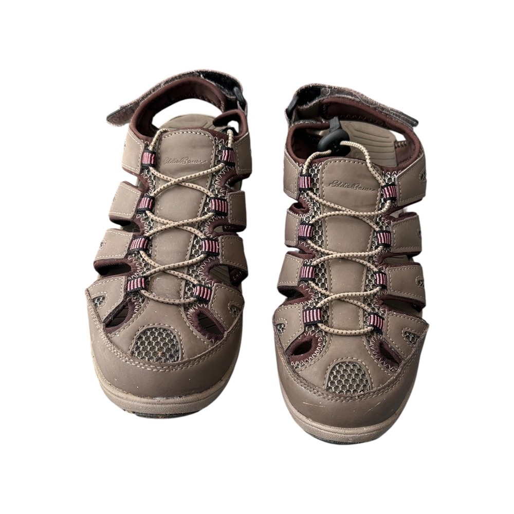 Eddie Bauer‎ Closed Toe Sport Sandals Womens Brown Pink Good Bungee Lace Hiking